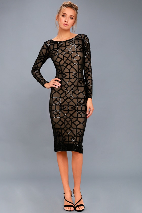 Blue Formal Dress Sequin Midi